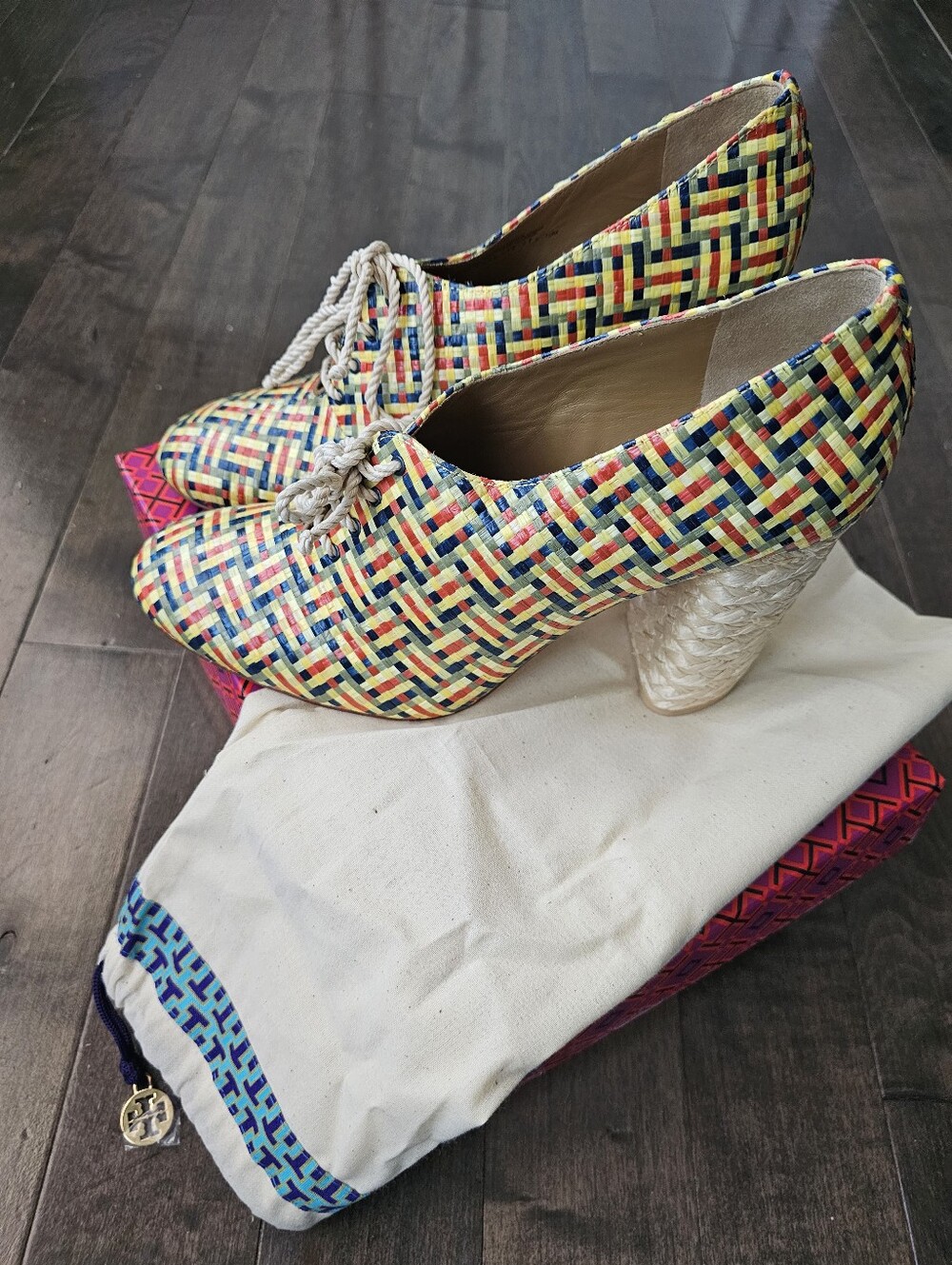 NWT Tory Burch Multicolor Raffia Fabienne Ankle Boots Size 10 US /EU 39 - Picture 5 of 5